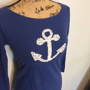 Ann Taylor Loft S boatneck anchor 3/4 sleeve top